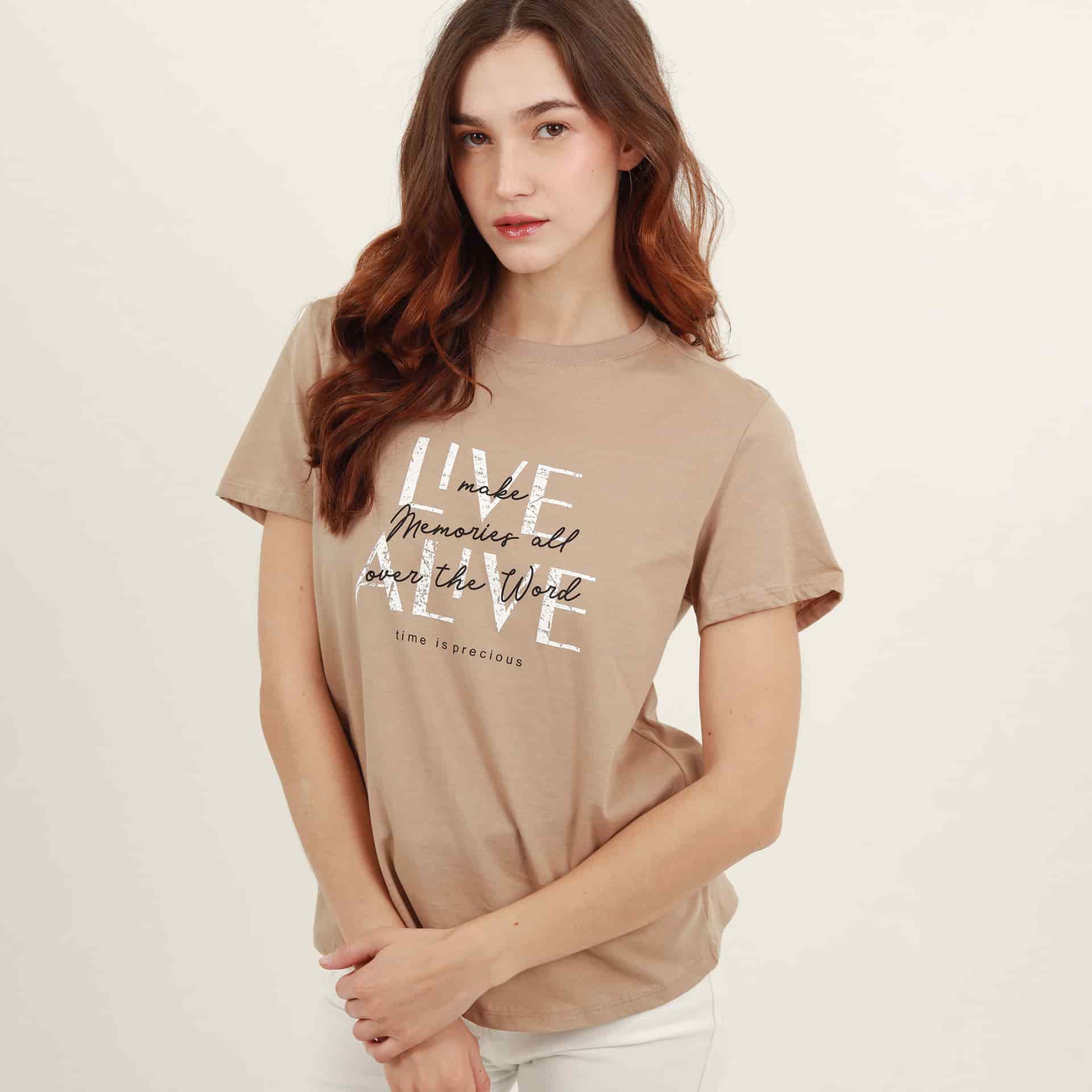 Camiseta cuello redondo manga corta con estampado Live Alive - miniatura 1