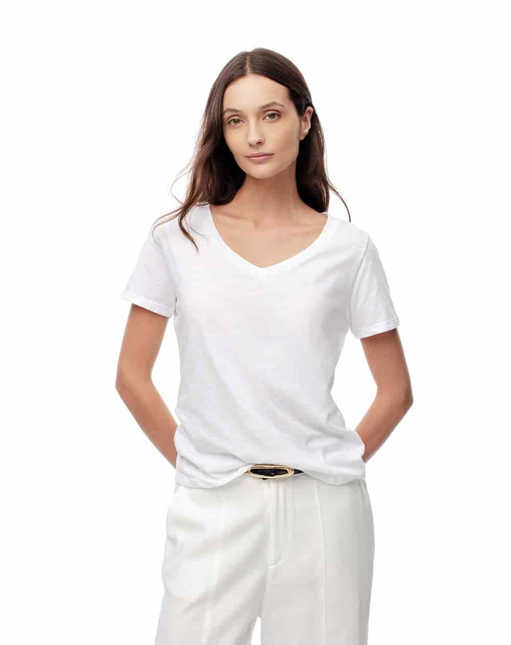 Camiseta regular algodón blanca mujer - miniatura 4