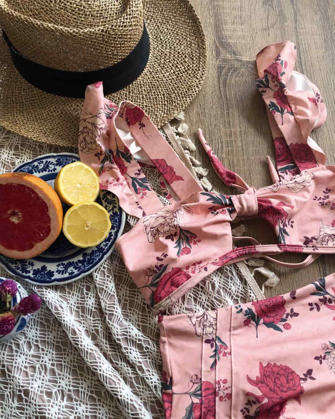 Bikini con boleros y panty tiro alto- CARIBBEAN Flores Coral - miniatura 4