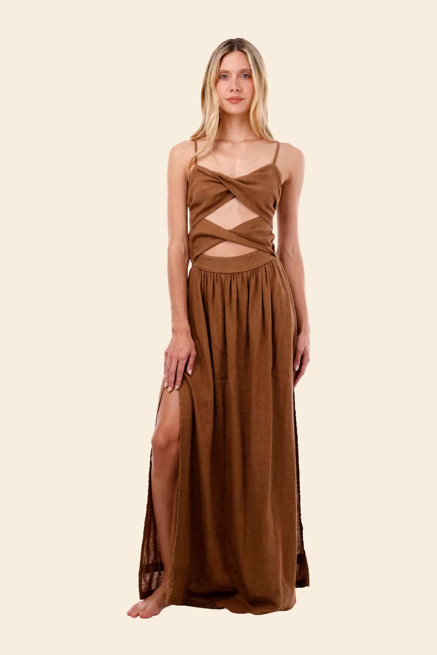 Coffe Season Linen Wavelet Dress - miniatura 1