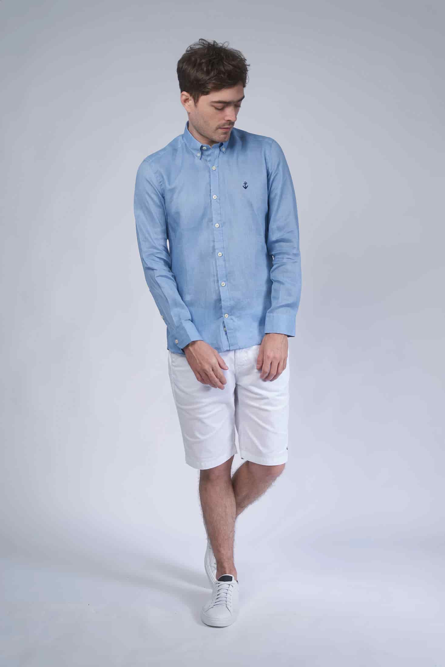 Camisa Lino Azul Claro - miniatura 1