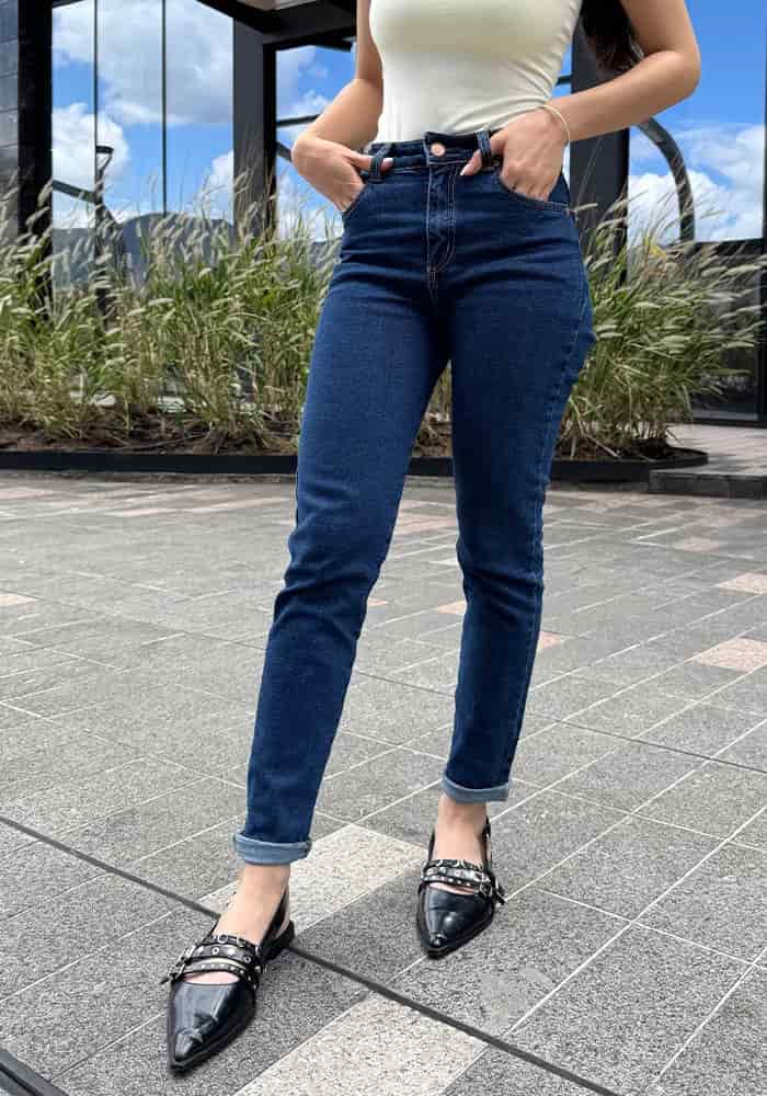 Mom Slim Fit Confort Azul Oscuro para Mujer - miniatura 11