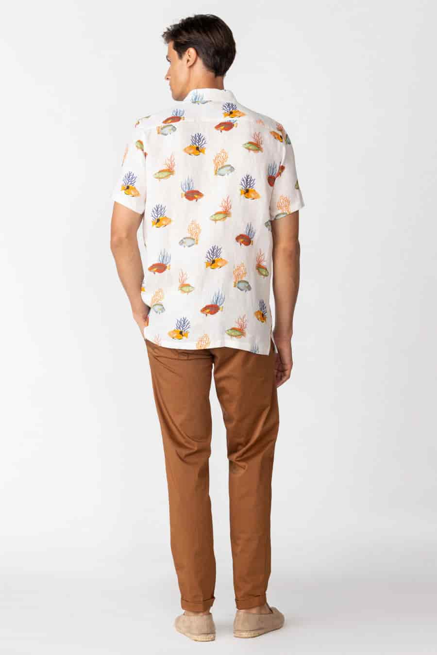 Men's linen shirt white polynesia - miniatura 2