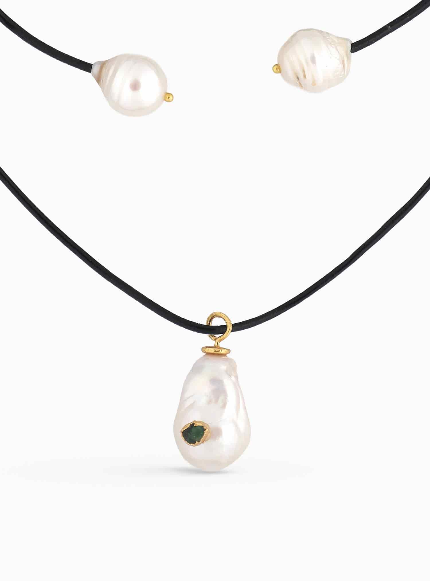 Midnight Emerald Pearl Long Necklace - miniatura 7