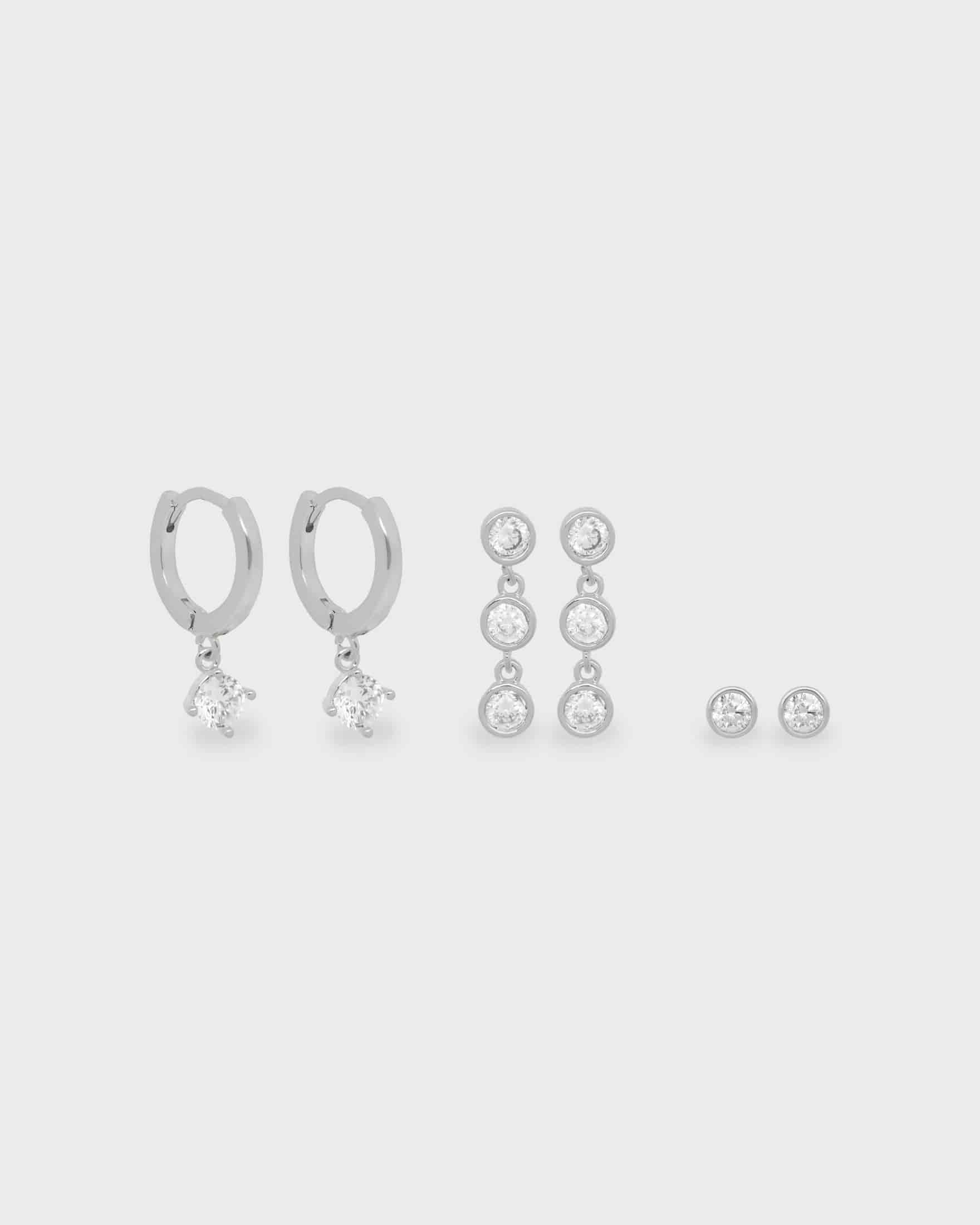 Set de Aretes Solitarios Brillo - miniatura 2