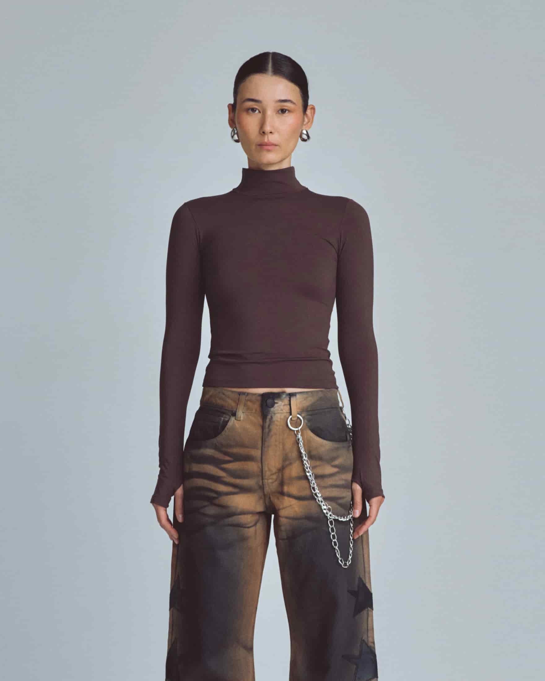 W Basics Ultra Slim Fit Tall Neck Long Sleeve Brown - miniatura 2