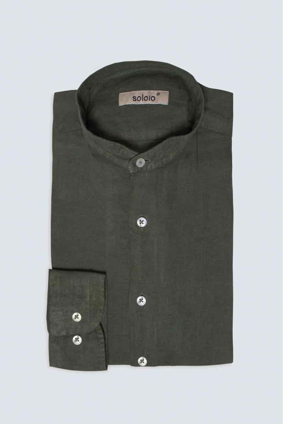 Men's linen shirt mao military green basic - miniatura 3