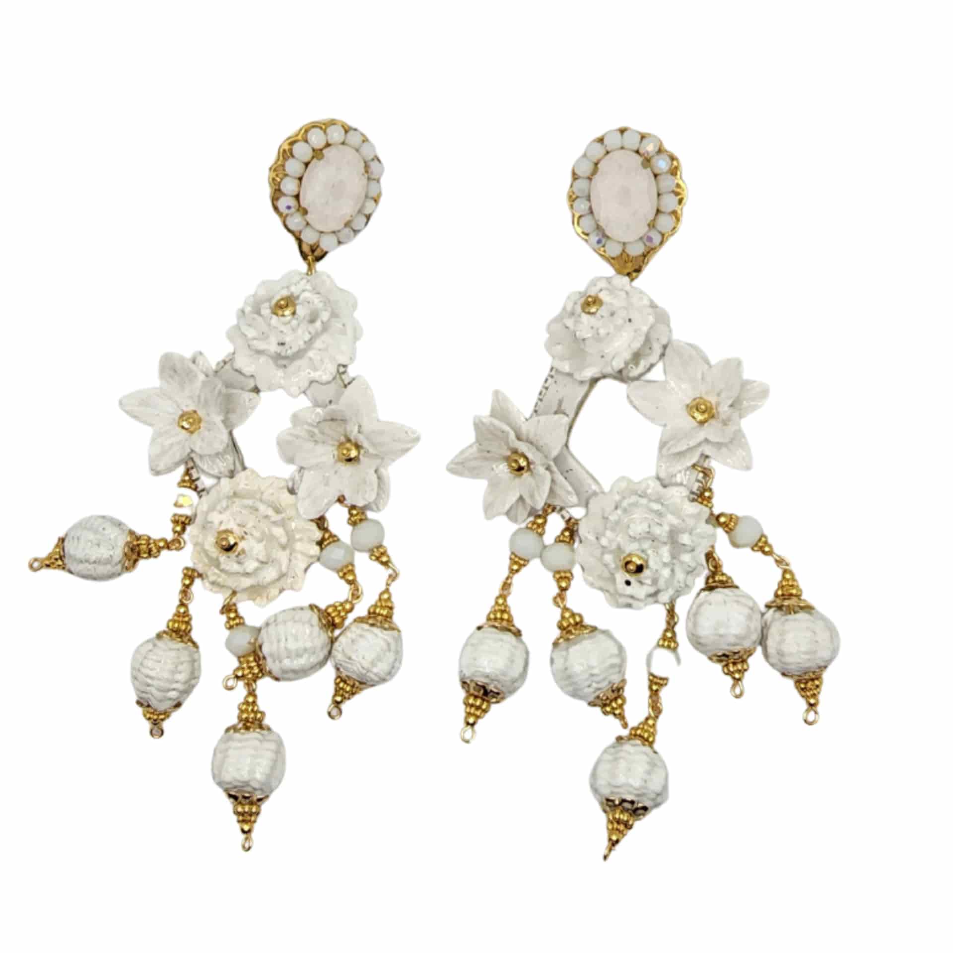 Fiber White Flowers Earrings - miniatura 1
