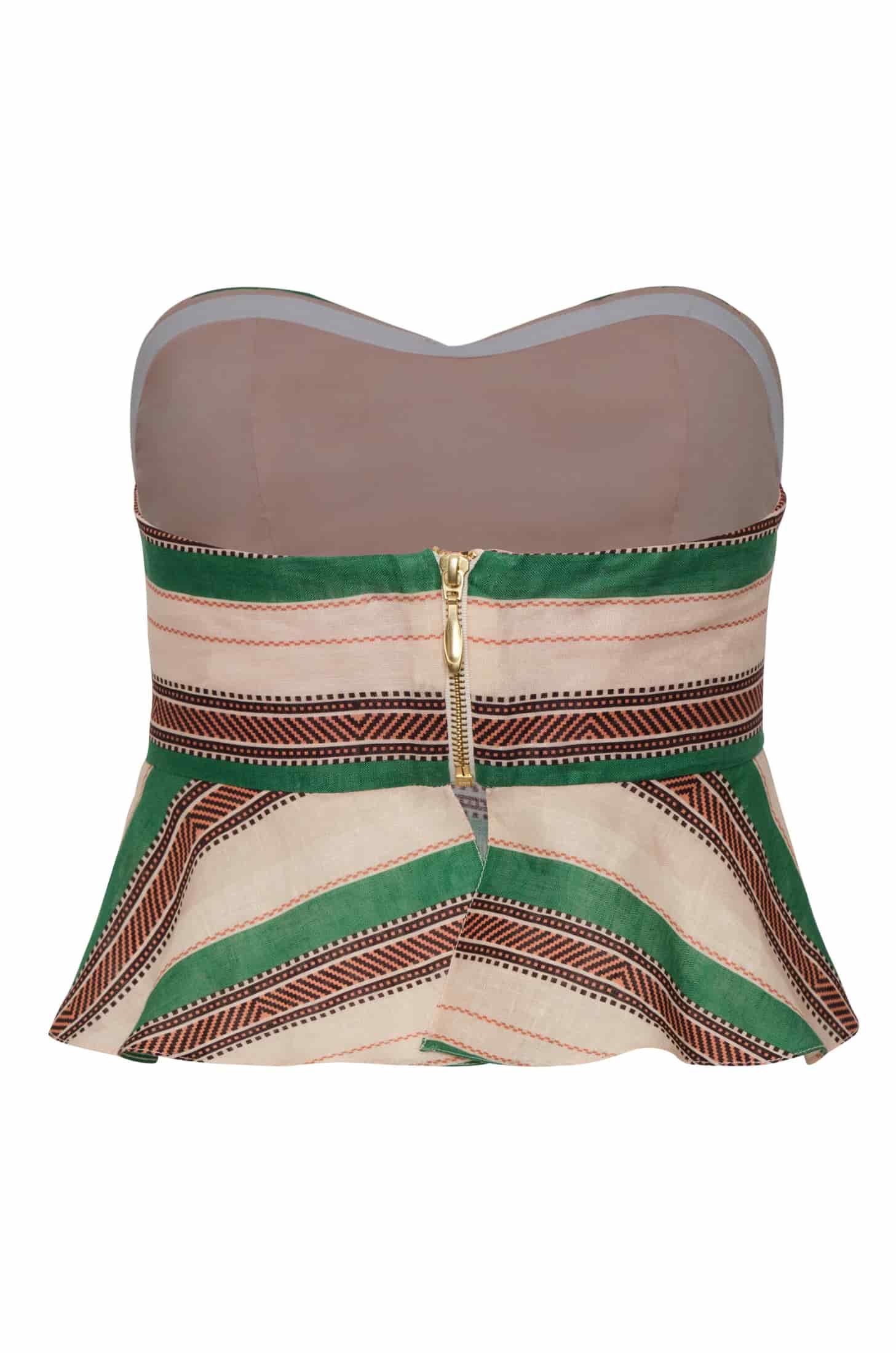 Peplum Linen Top / Green Artisanal Stripes - miniatura 3