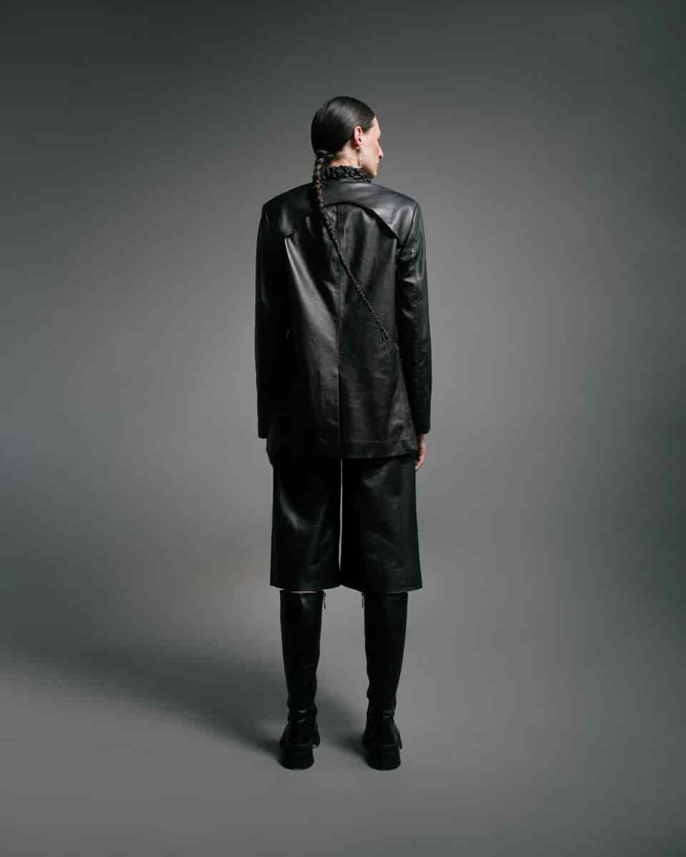 MACRAME LAPEL LEATHER BLAZER - miniatura 4