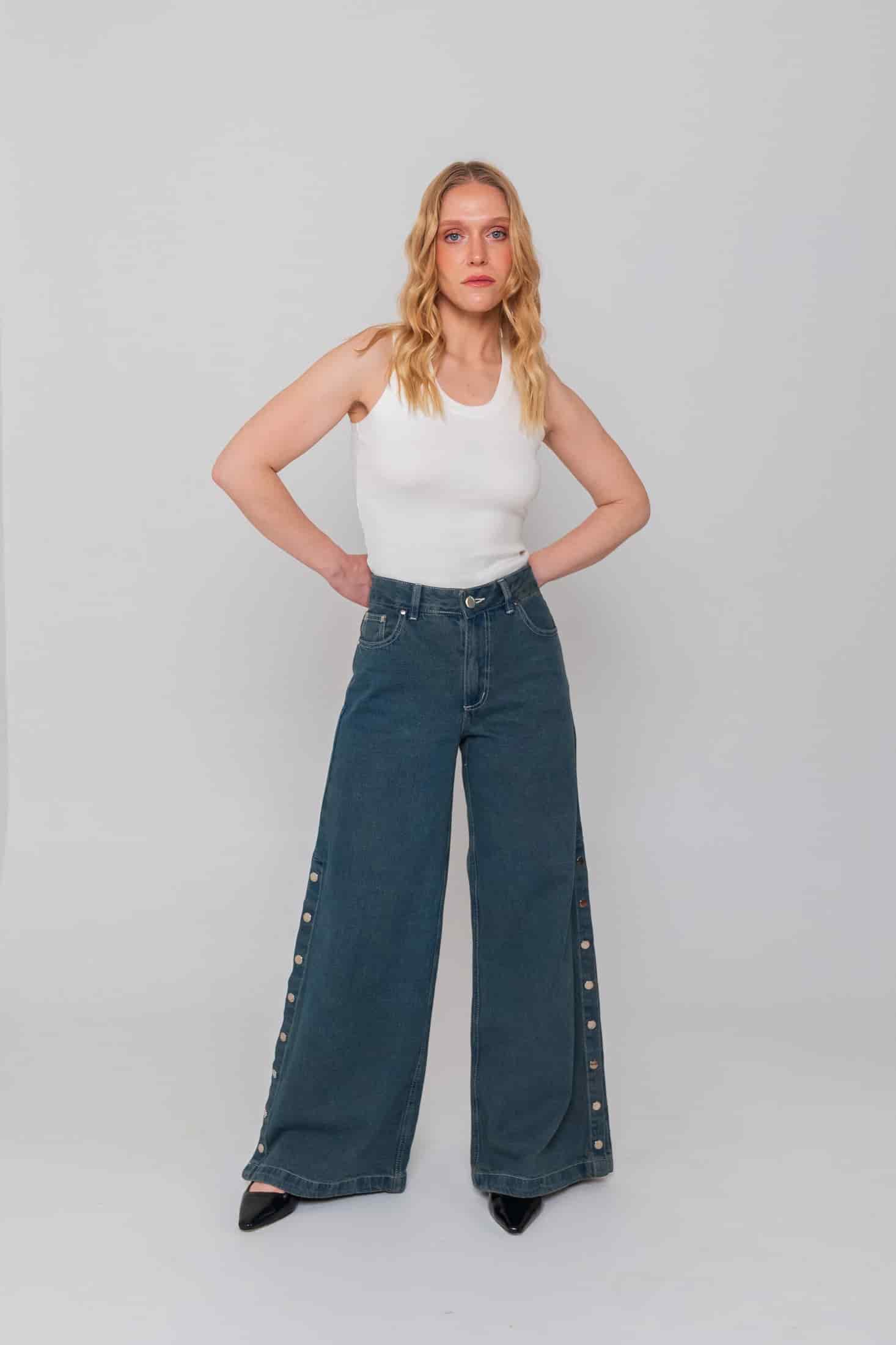 Blue Side Buttons Jeans - miniatura 4
