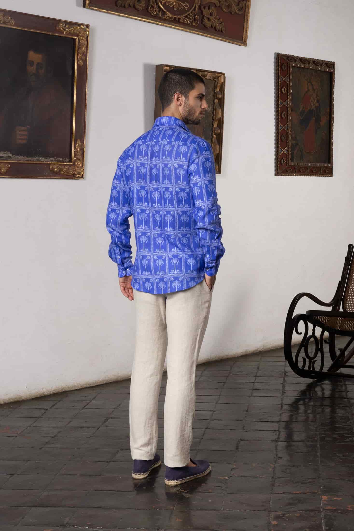 Men's linen shirt navy nurata - miniatura 4