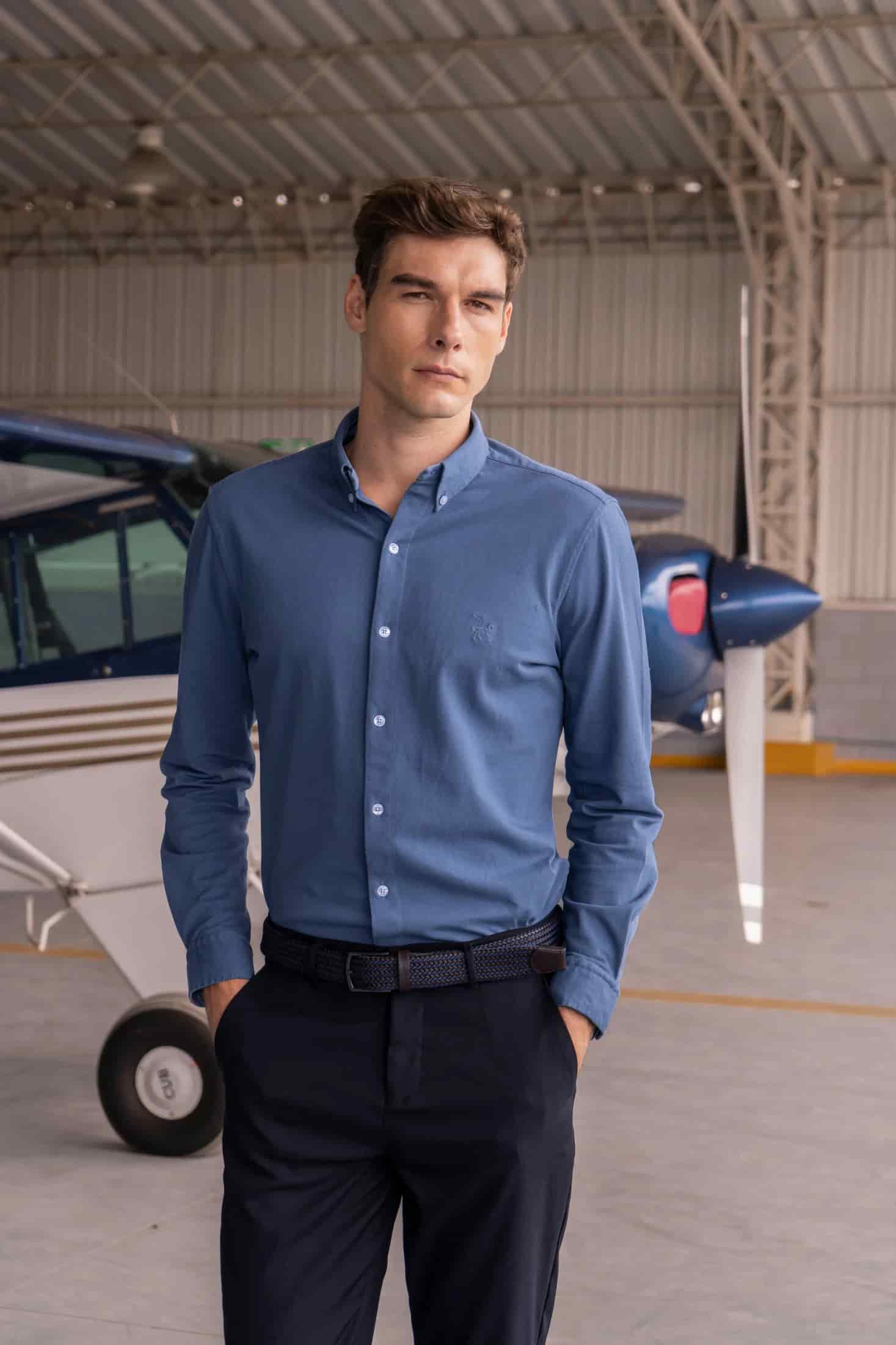 Camisa Micro Pique Hombre Azul Petroleo - miniatura 4