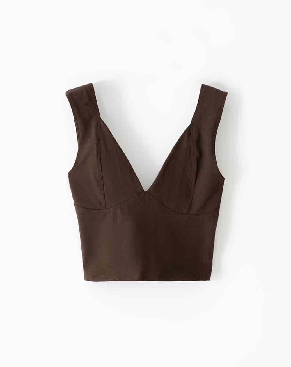 Crop top slim algodón chocolate mujer - miniatura 5