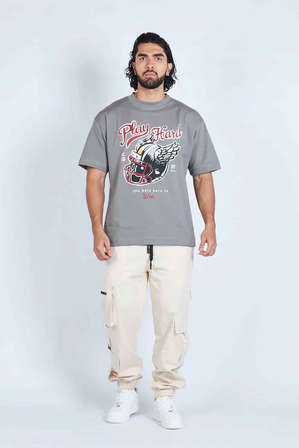 Camiseta oversize PLAY HARD GRIS | DROP 03 | - miniatura 1