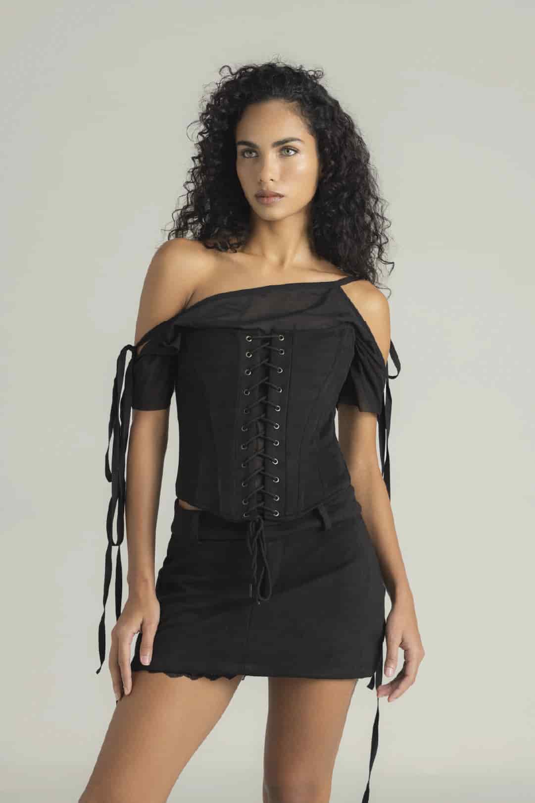 SET CORSET, FALDASHORT & BLUSA VICTORIA NEGRO - miniatura 1