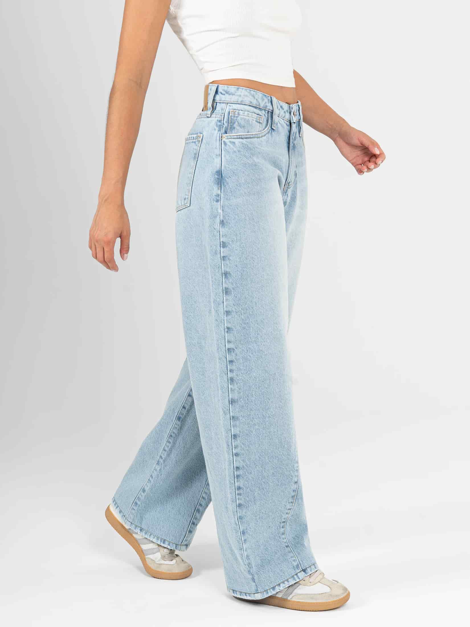 Ref: 066521 Jean wide leg, rígido, tiro alto, con cortes, tono azul claro - miniatura 3
