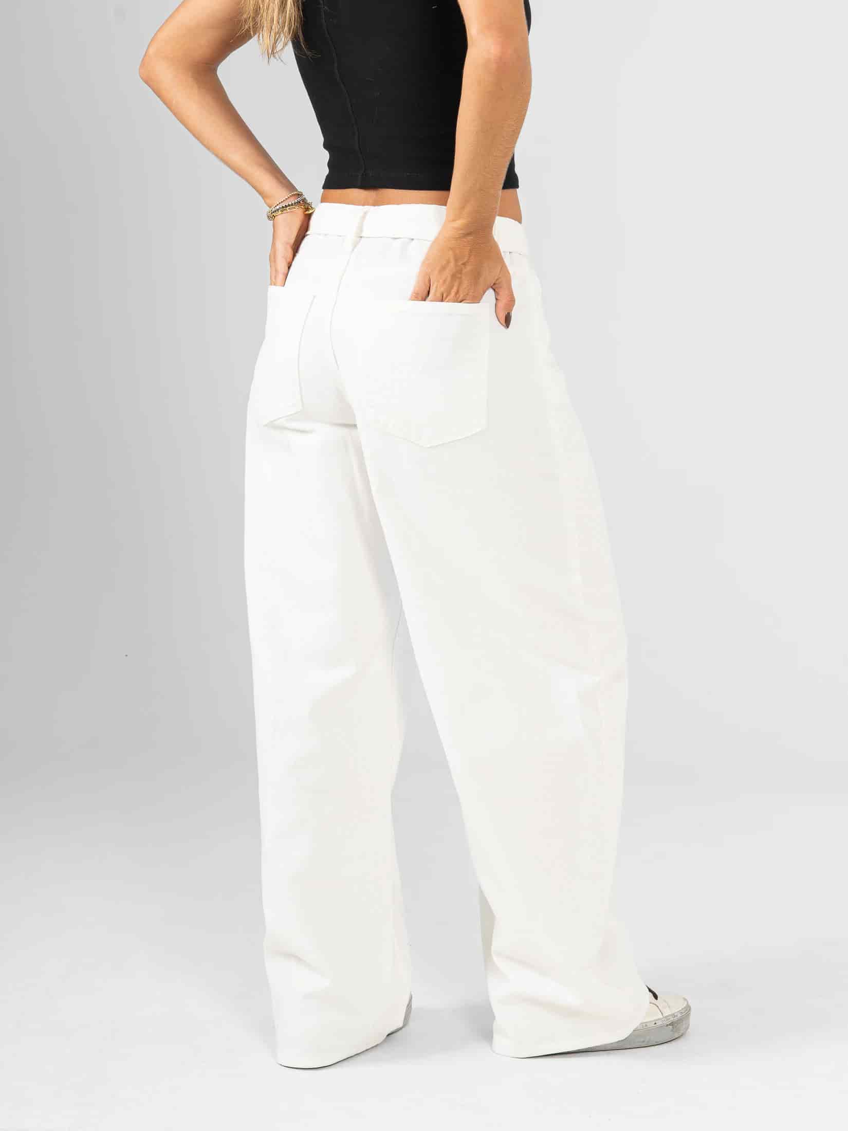 Ref: 0620460 Pantalón wide leg, rígido, tiro medio, detalle en pretina, tono ivory. - miniatura 4