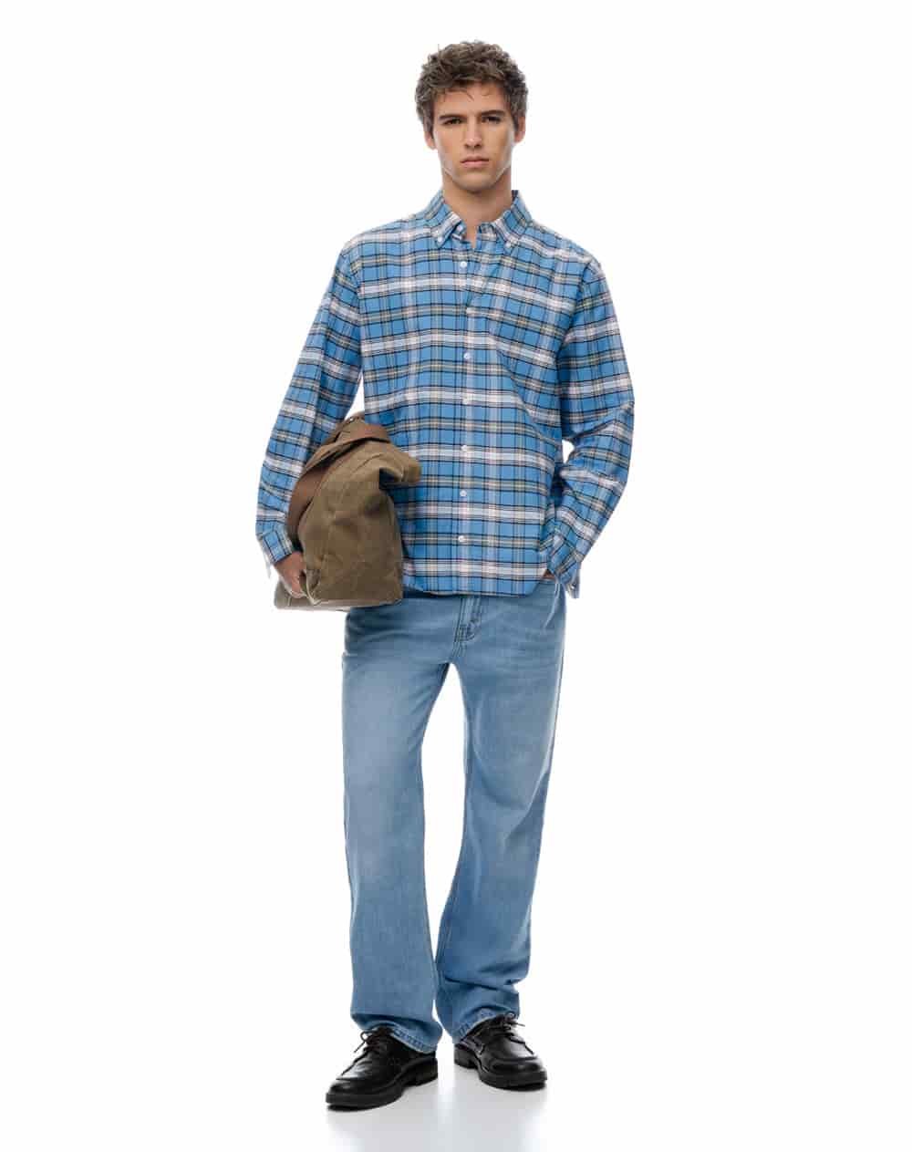 Camisa manga larga regular algodón cuadros hombre - miniatura 5
