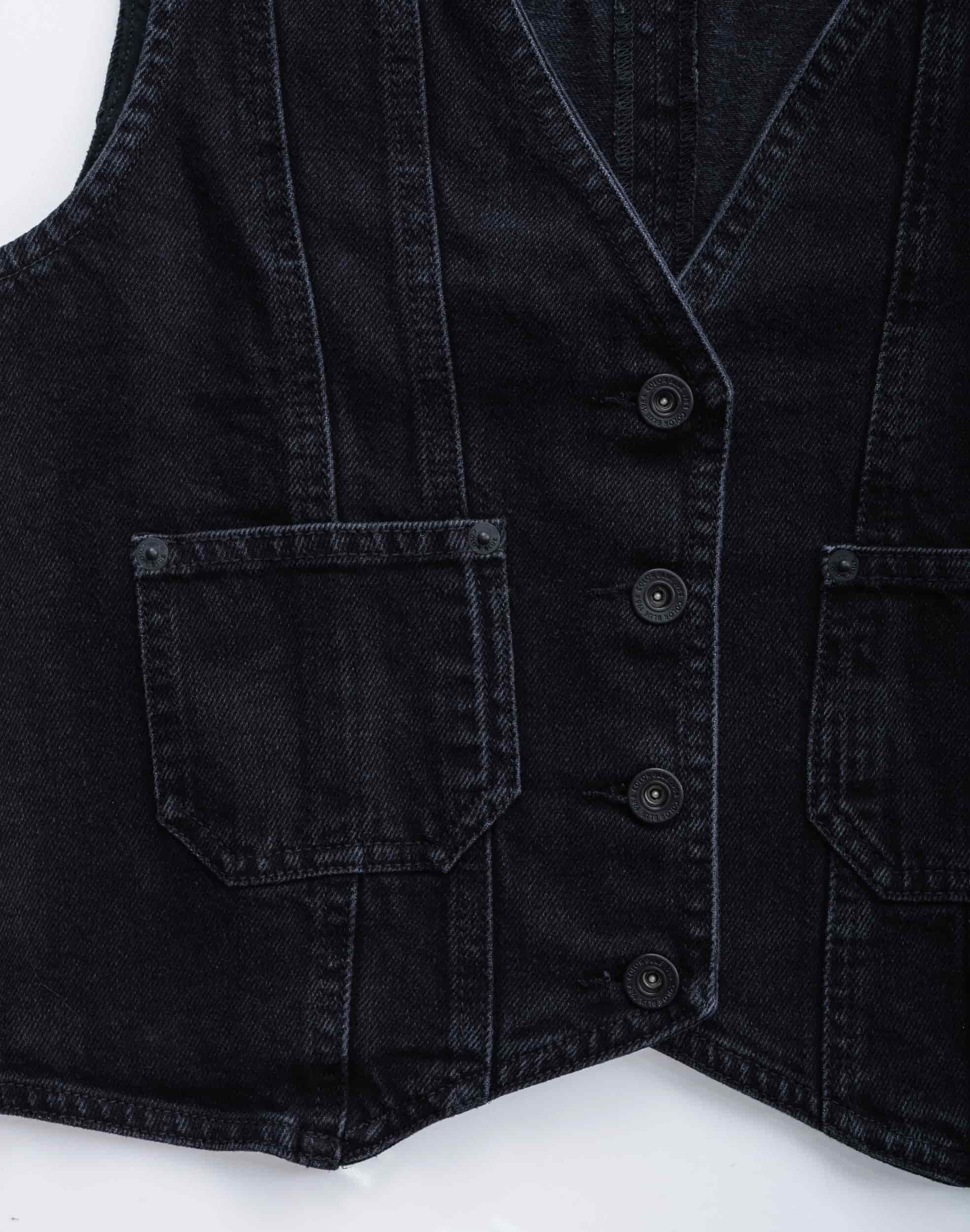Chaleco Denim Negro Con Bolsillos - miniatura 5
