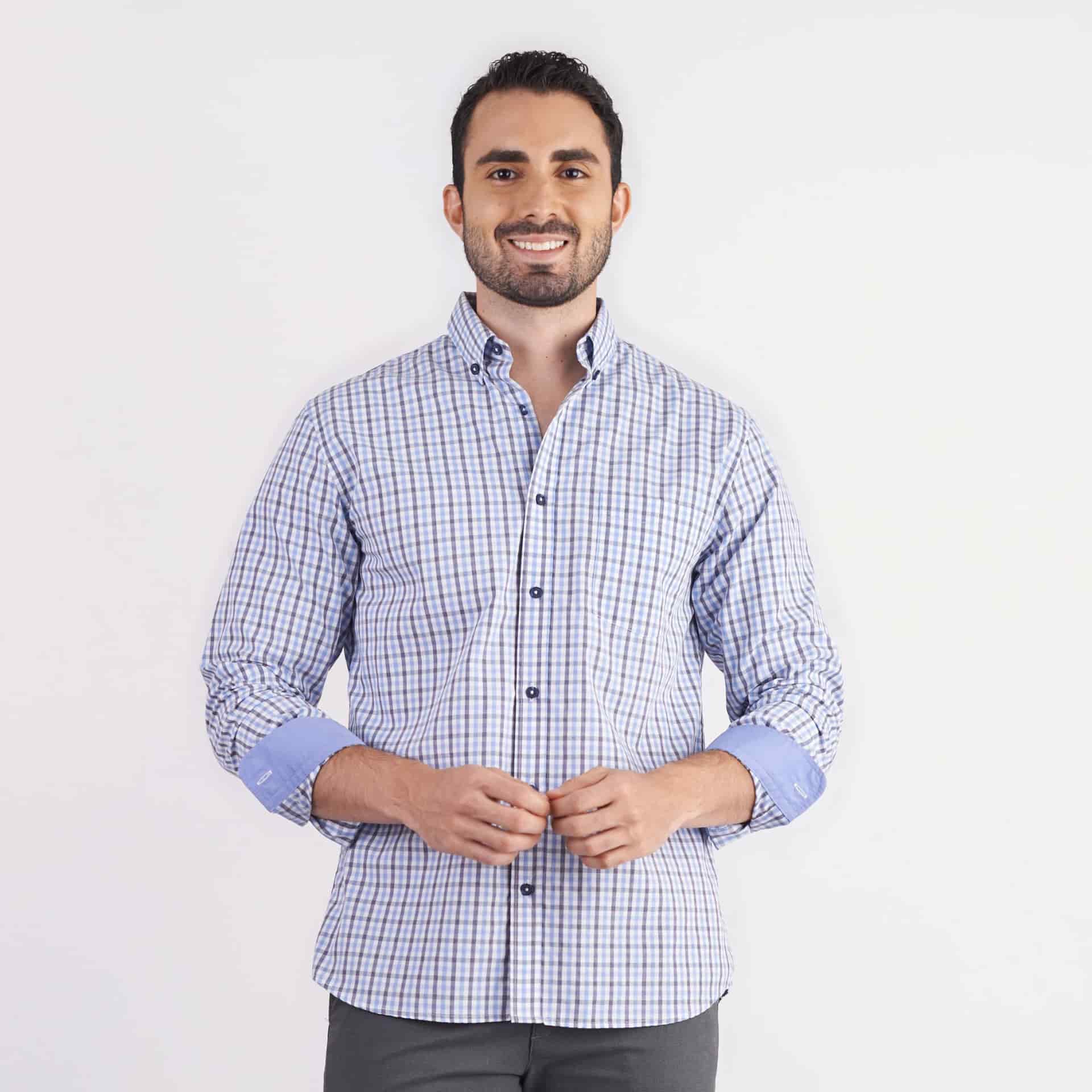 Camisa regular fit a cuadros color azul oscuro - miniatura 2