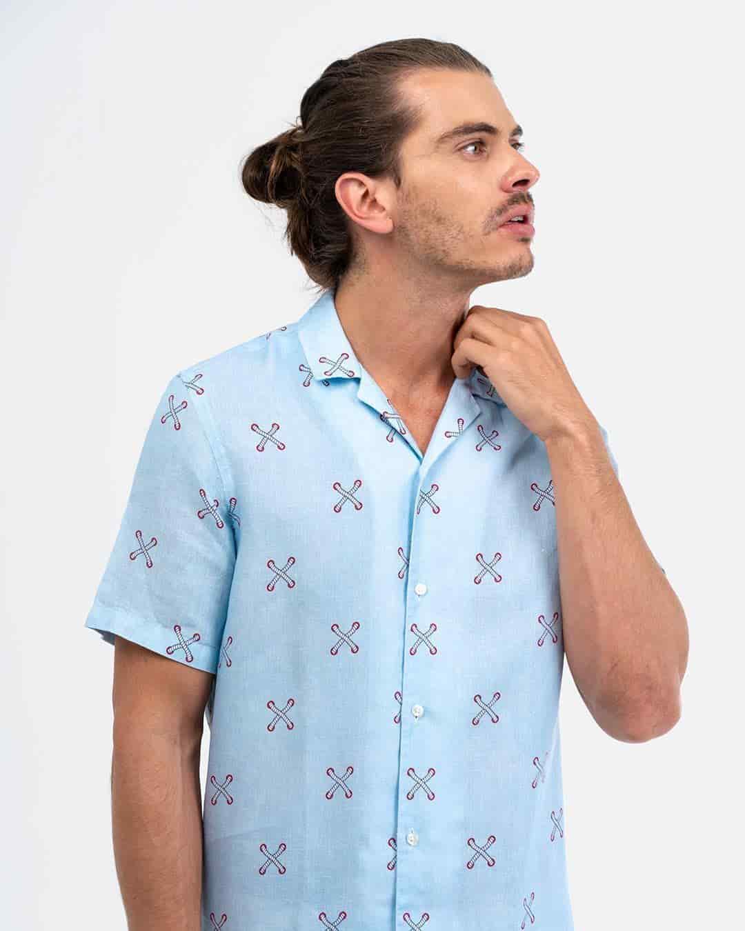 Men's large strings linen shirt - miniatura 3