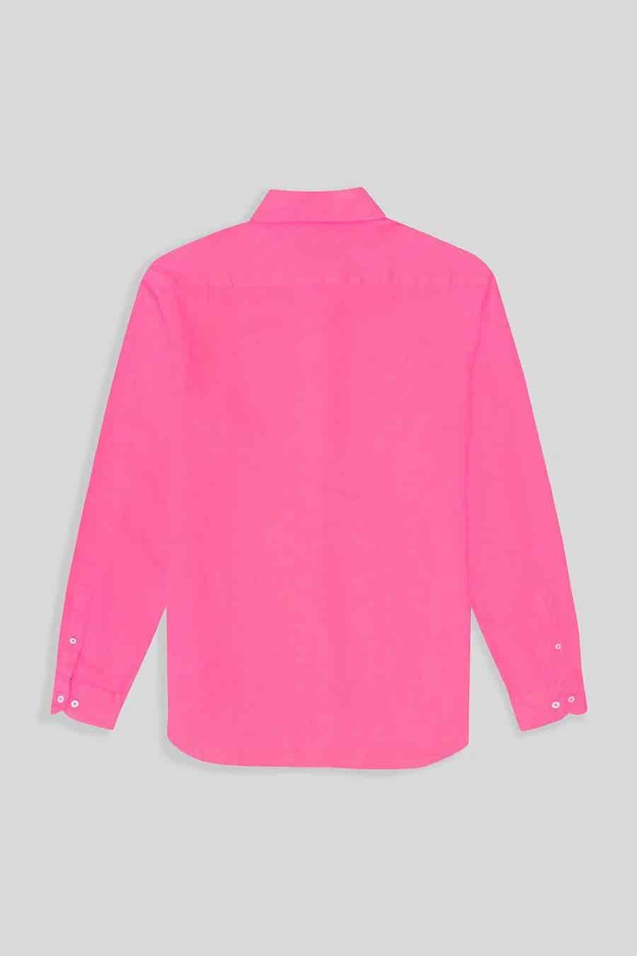 Men's linen shirt bright pink basic - miniatura 3
