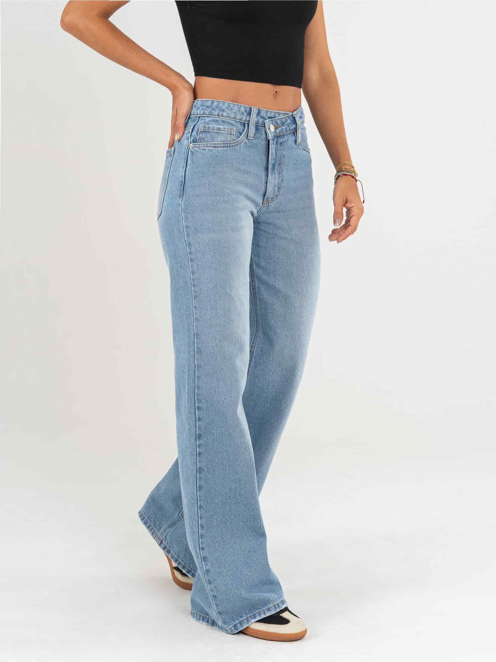 Ref: 064977 Jean Mom Flare, rígido, tiro alto, tono azul medio, detalle en pretina. - miniatura 4