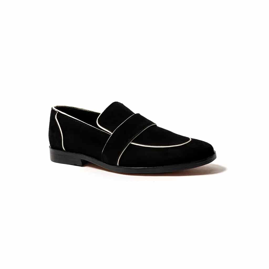 Loafers gamuza negra lineas blanca - miniatura 1