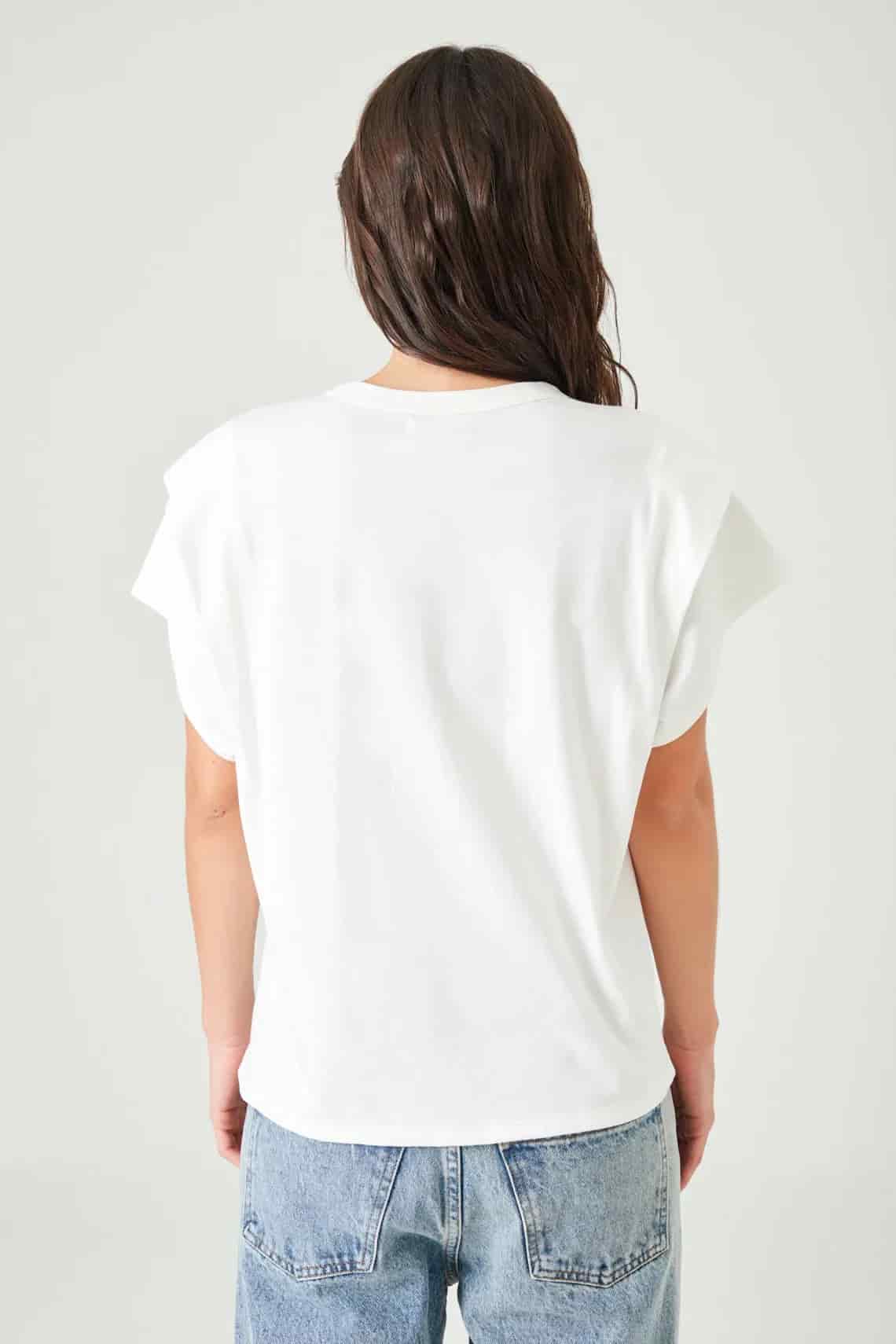 Camiseta relaxed fit bolero en hombro en blanco para mujer - miniatura 5