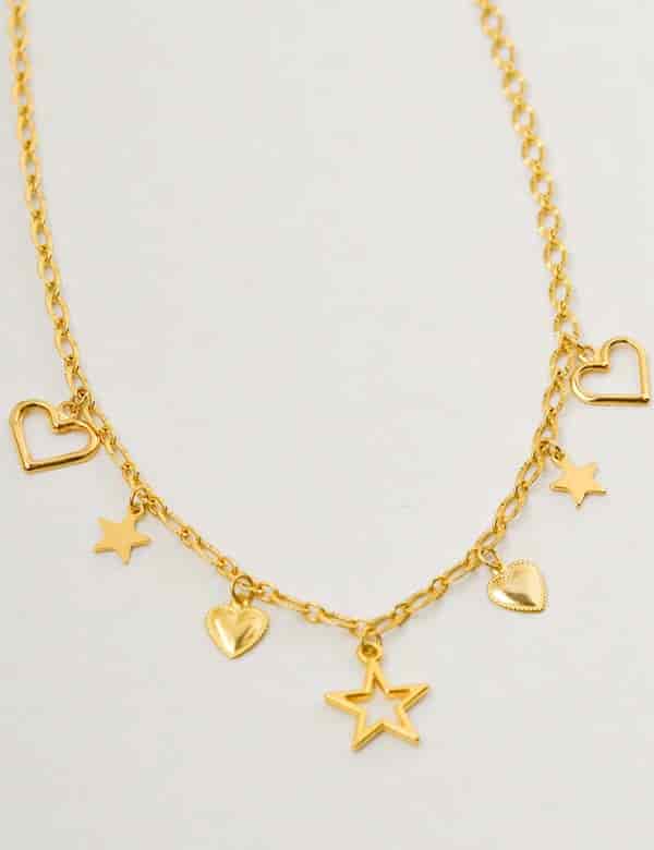 Collar Mini Dijes Estrellas Y Corazones Dorado - miniatura 2