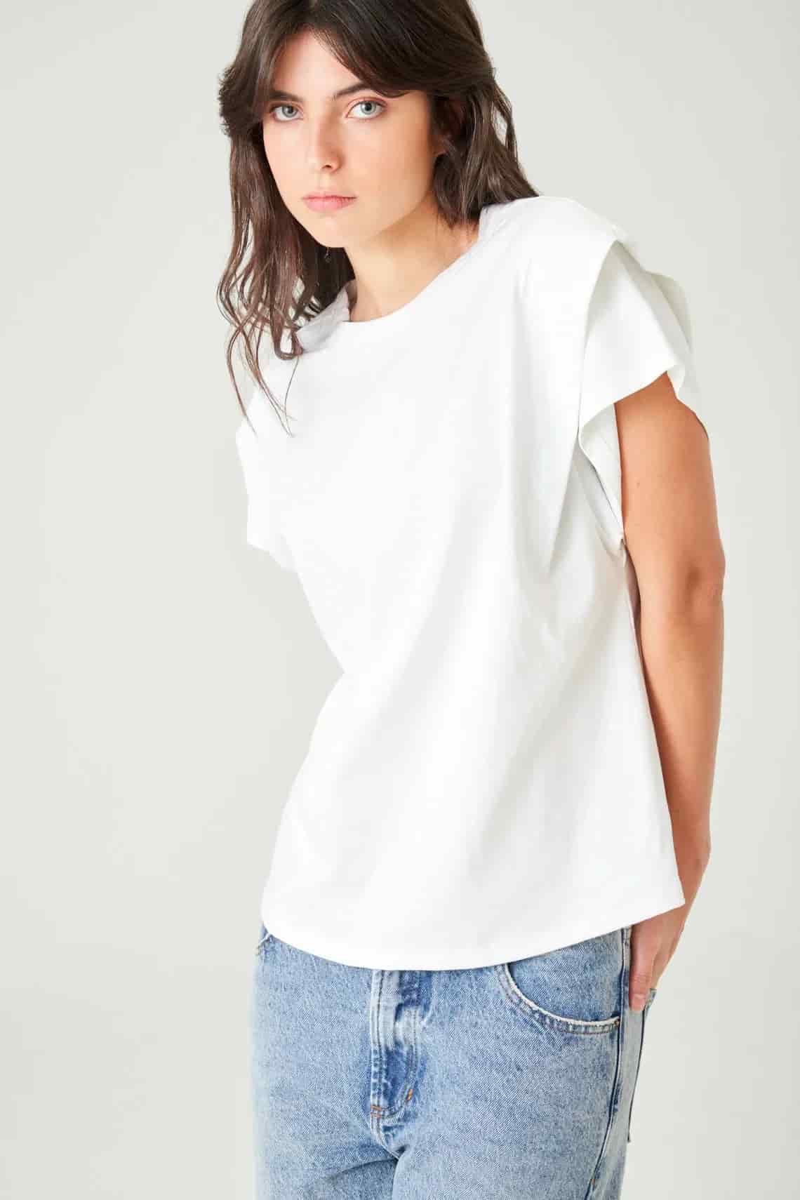 Camiseta relaxed fit bolero en hombro en blanco para mujer - miniatura 3