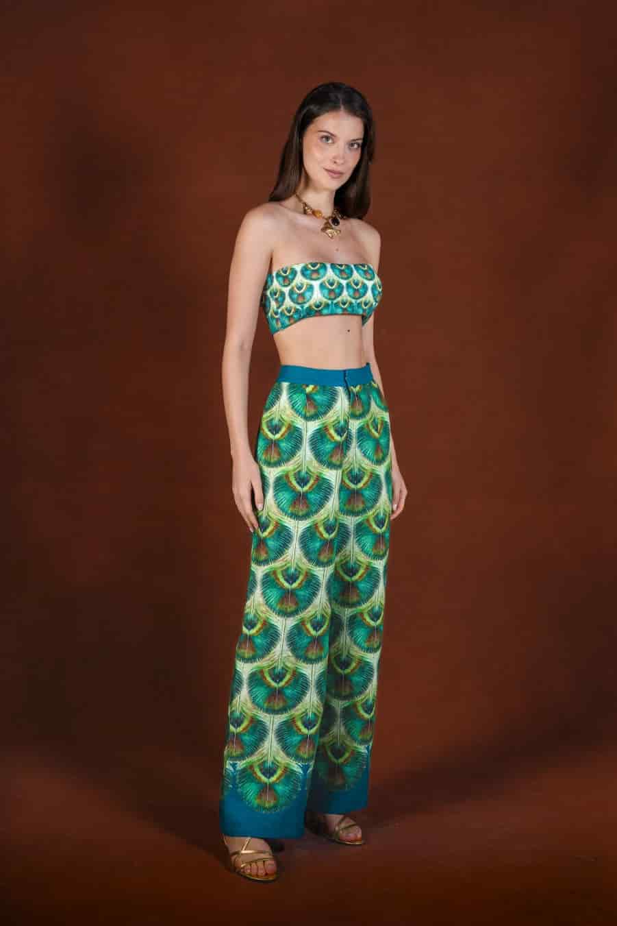Women's Iridis linen trousers green - miniatura 2