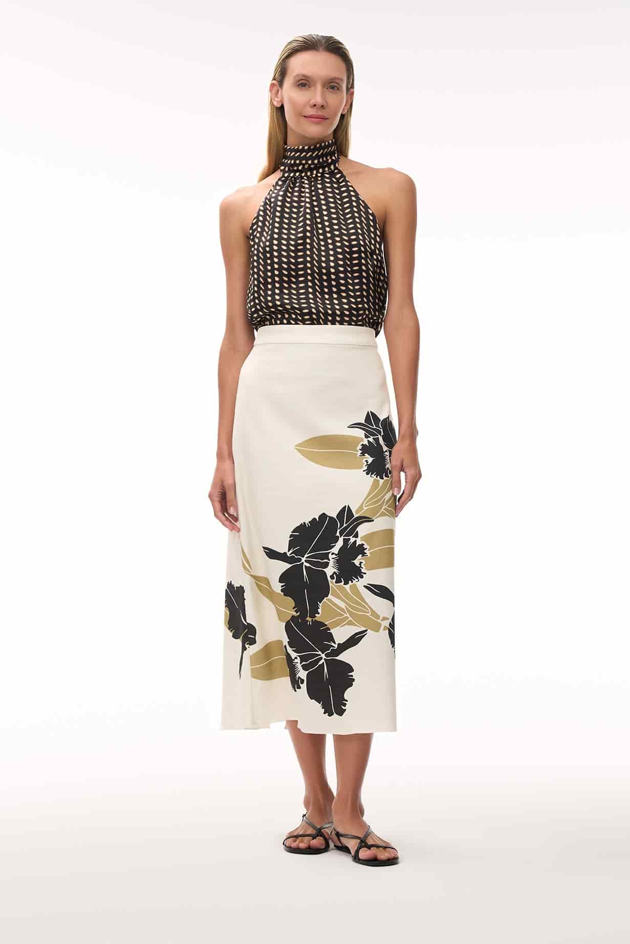 Magdalena Satin Silk Blouse / Black & Ivory Seeds - miniatura 2