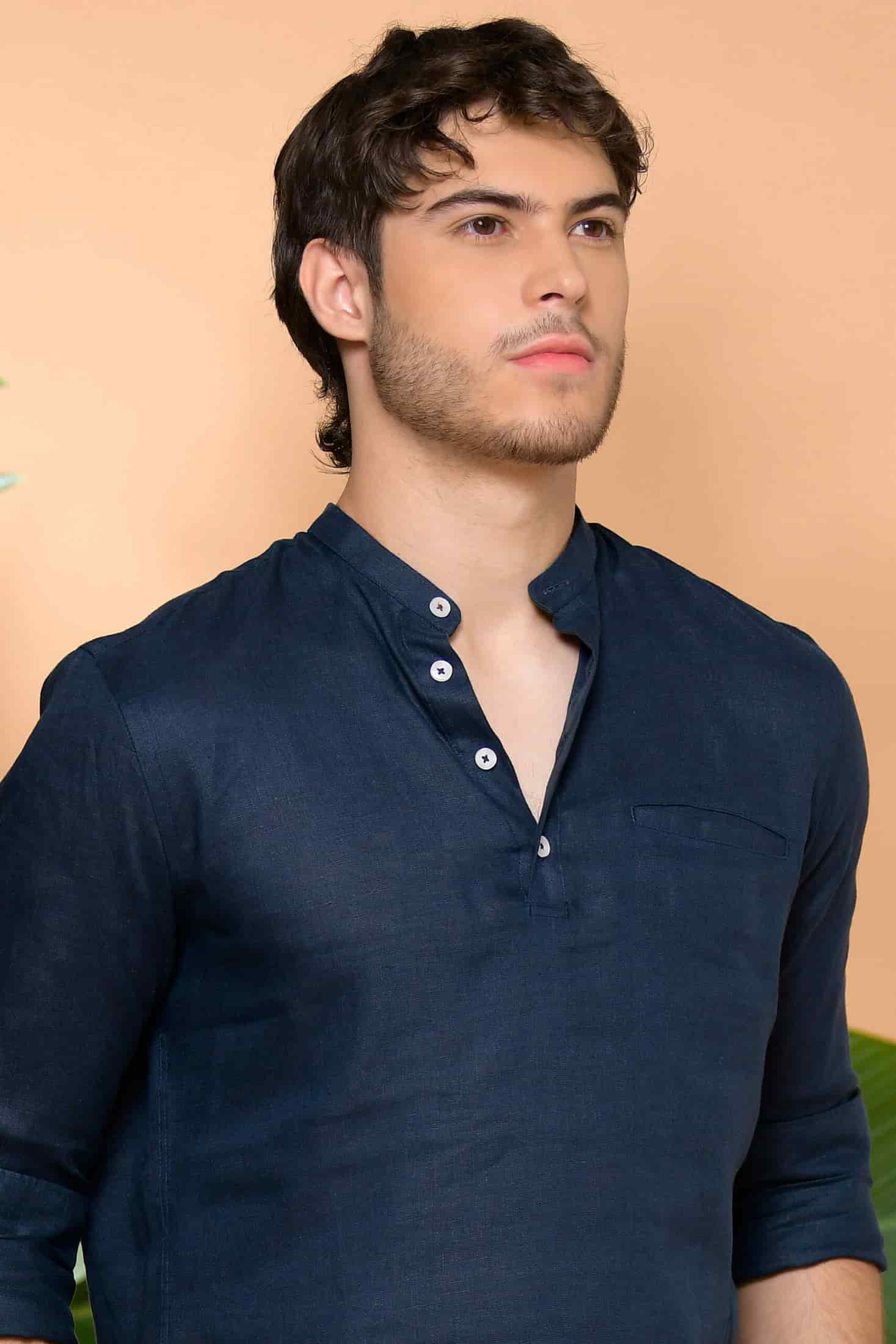 Camisa Mykonos Lino Azul Navy - miniatura 8