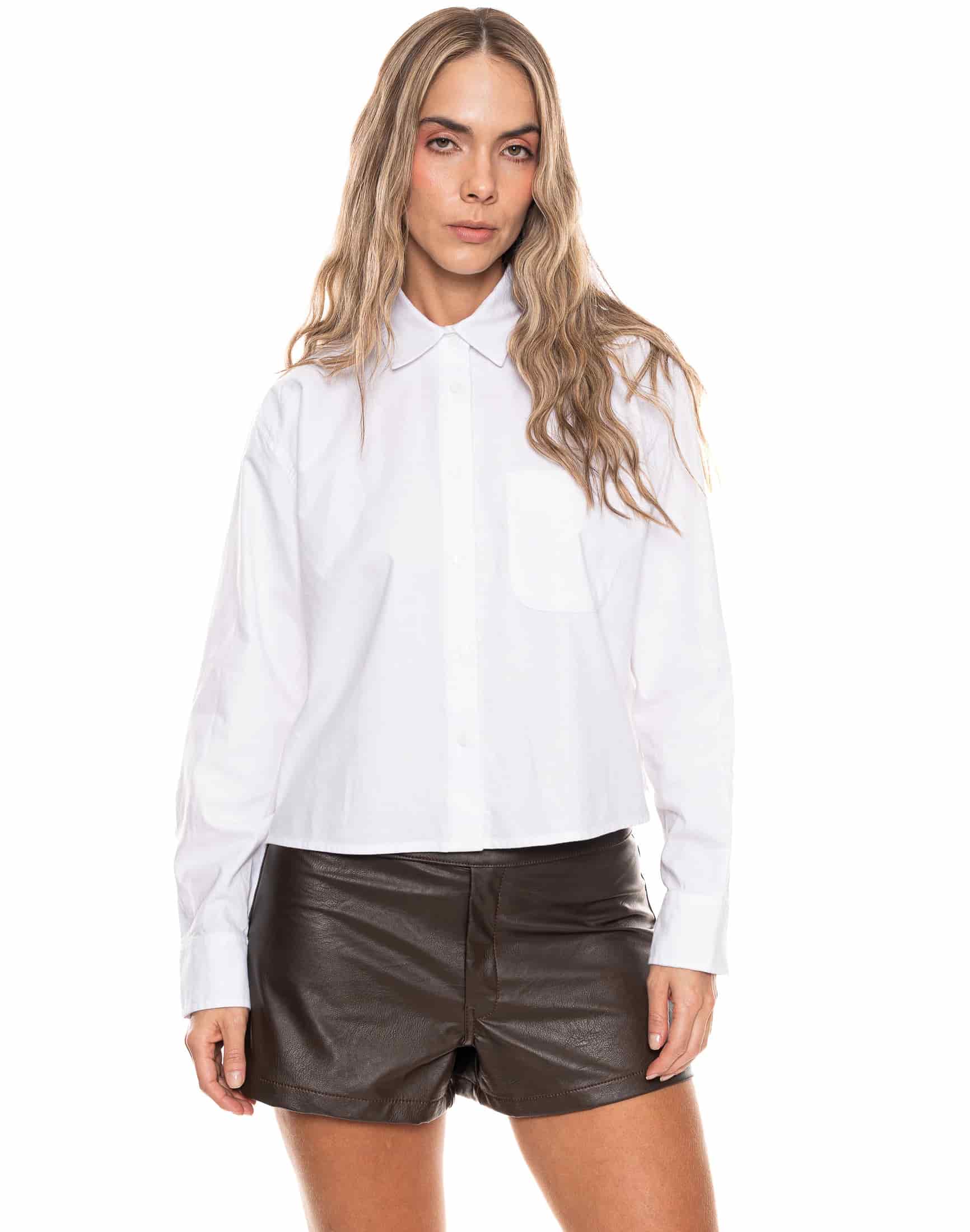 Camisa Manga Larga Cuello Camisero Algodón Blanco - miniatura 5