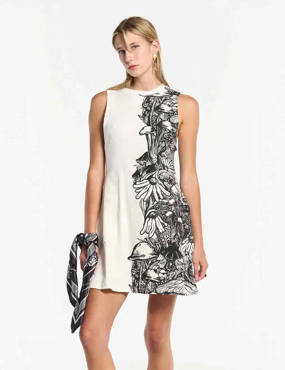 Vestido Corto cuello Alto Flora crudo Mujer - miniatura 2