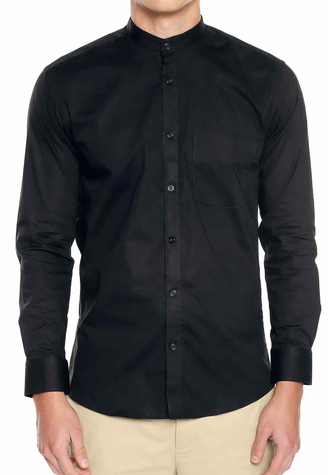 Camisa cuello nerú negra slimfit - miniatura 3