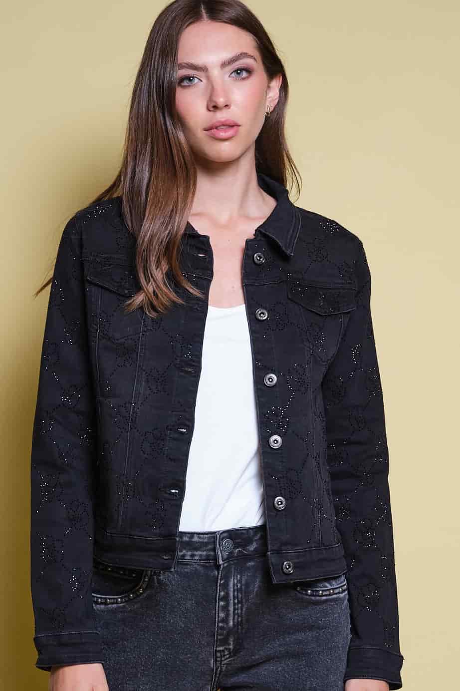 CHAQUETA DENIM NEGRA RHINESTONE - miniatura 1