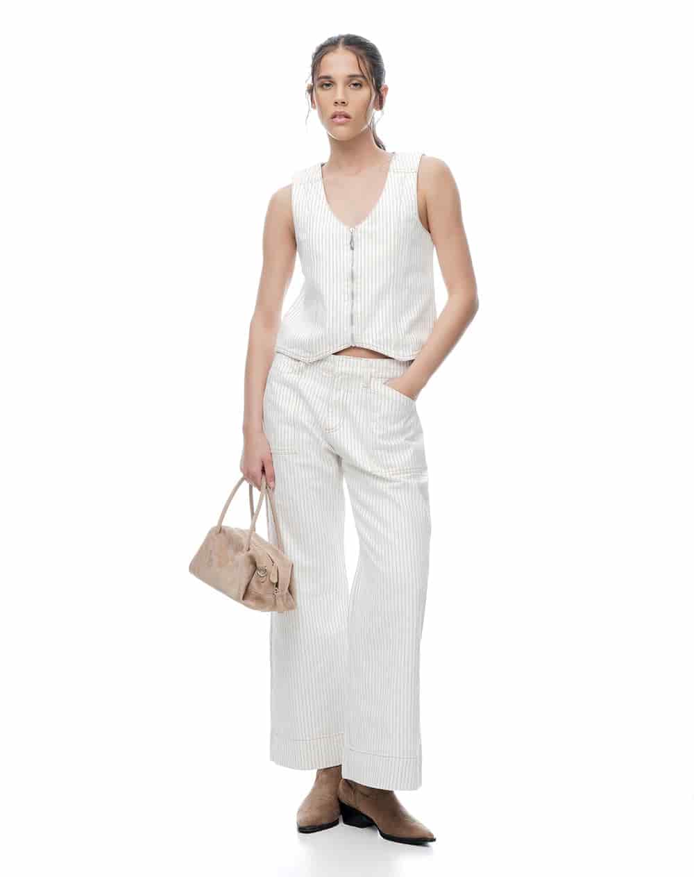 Chaleco denim crudo rayas mujer - miniatura 3