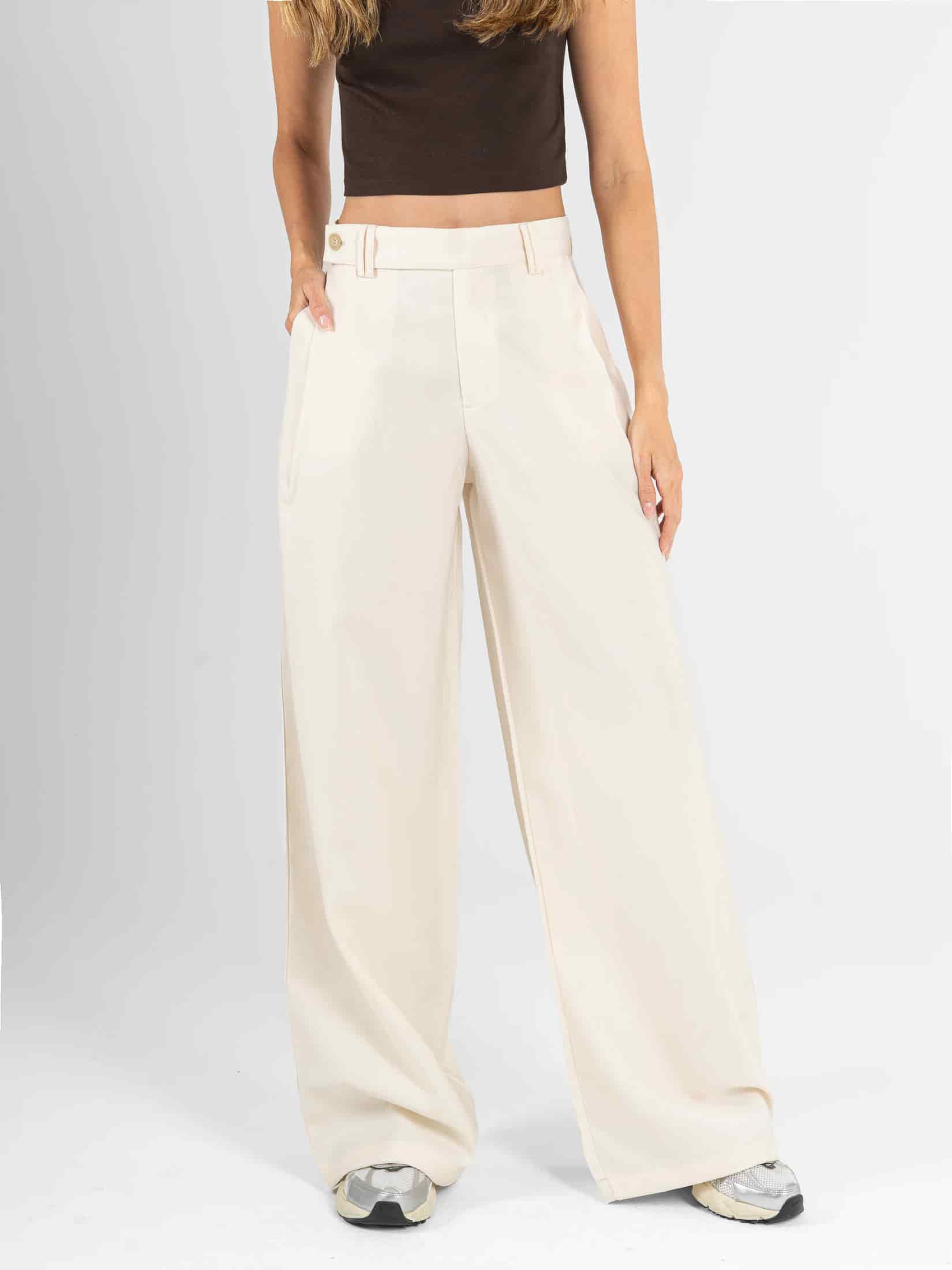 Ref: 0620599 Pantalón palazzo, tono beige, tejido plano liviano, detalle pretina, tiro alto - miniatura 3