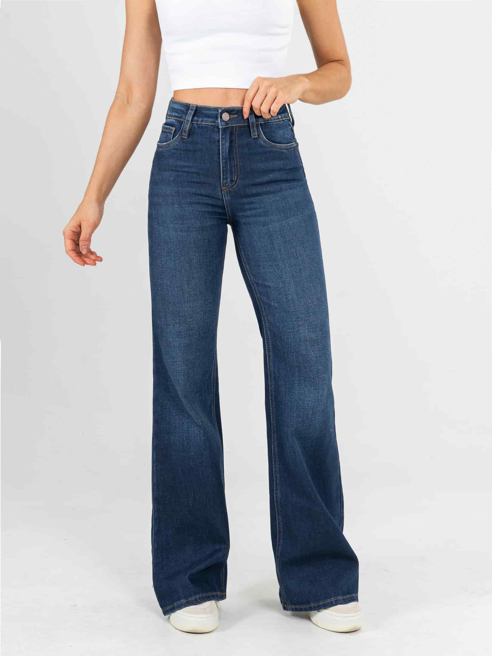 Ref: 065295 Jean flare stretch, bota ancha, tiro alto, tono azul medio oscuro - miniatura 1