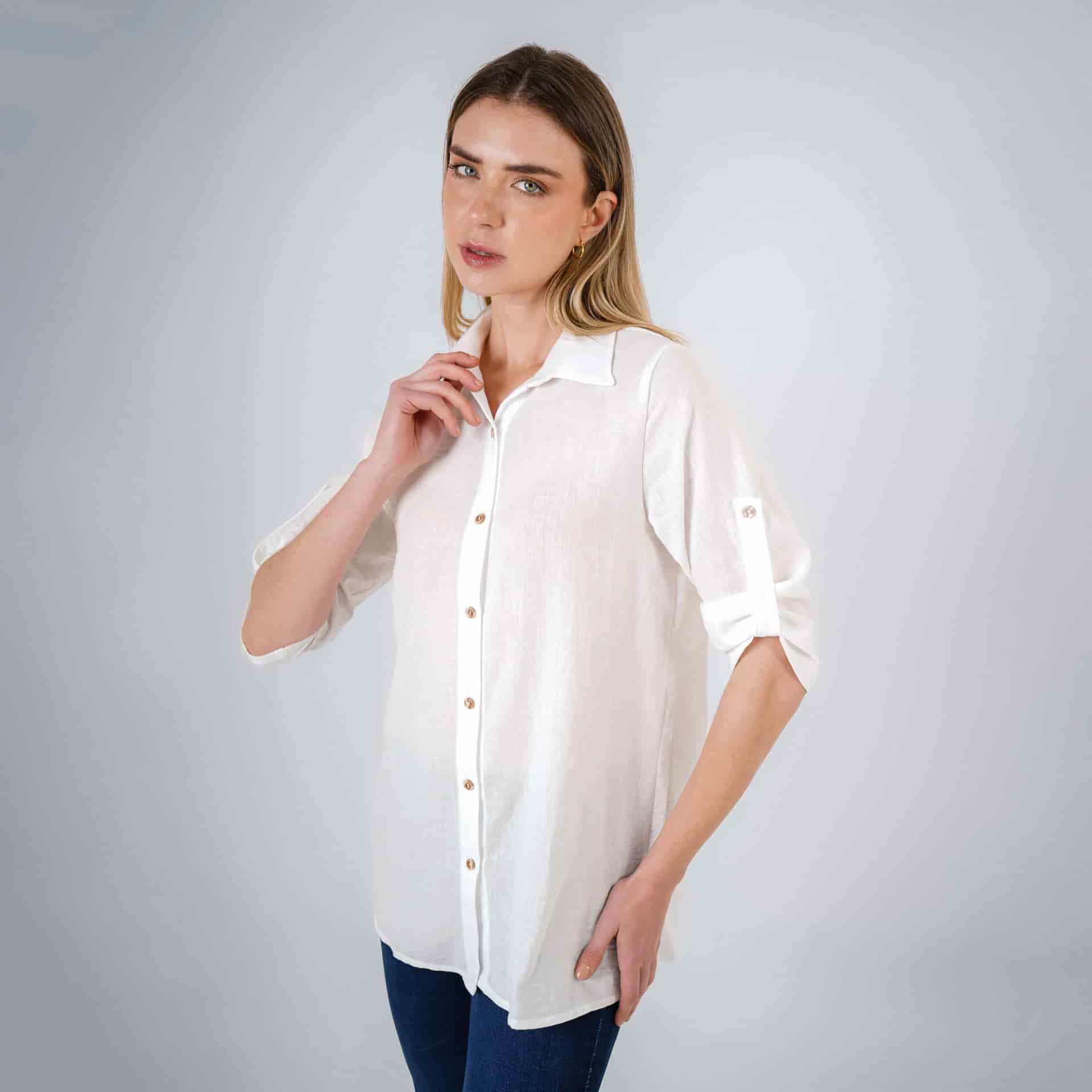 Blusa Cuello Camisero Manga 3/Cuartos - miniatura 1