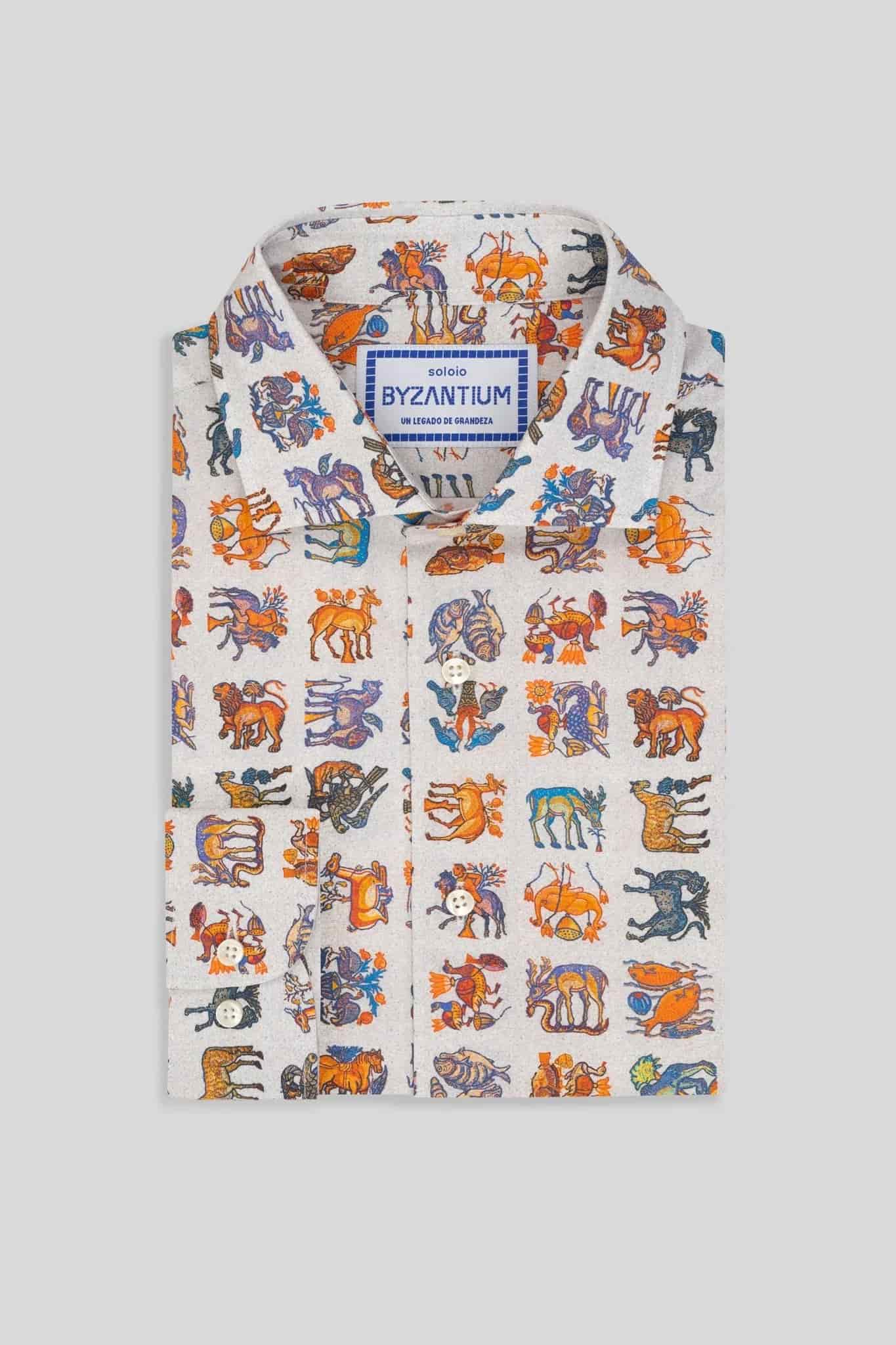 Men's cotton shirt green beige byzantium - miniatura 6
