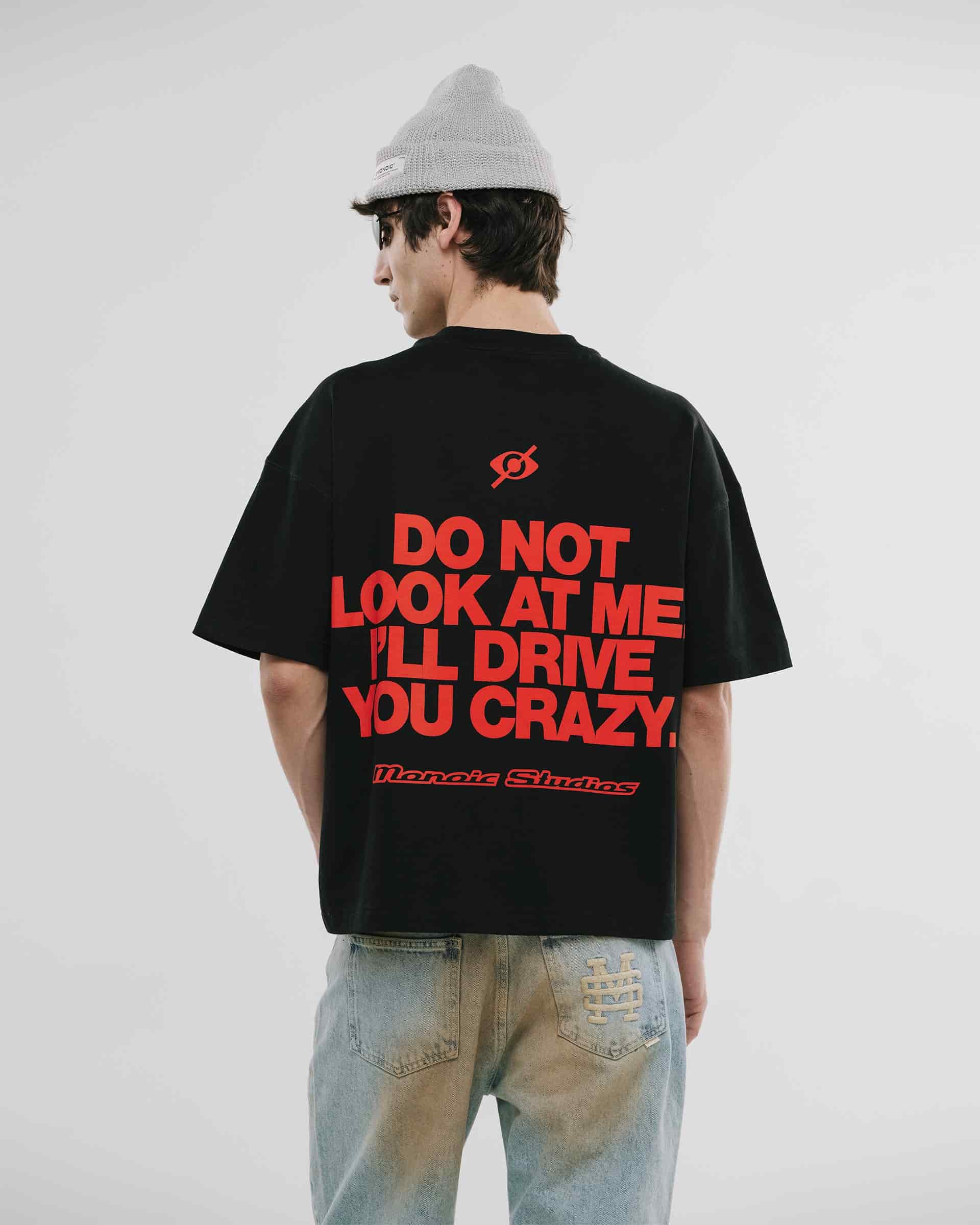 Camiseta Boxy Fit Don't Look - Negro Oscuro - miniatura 6