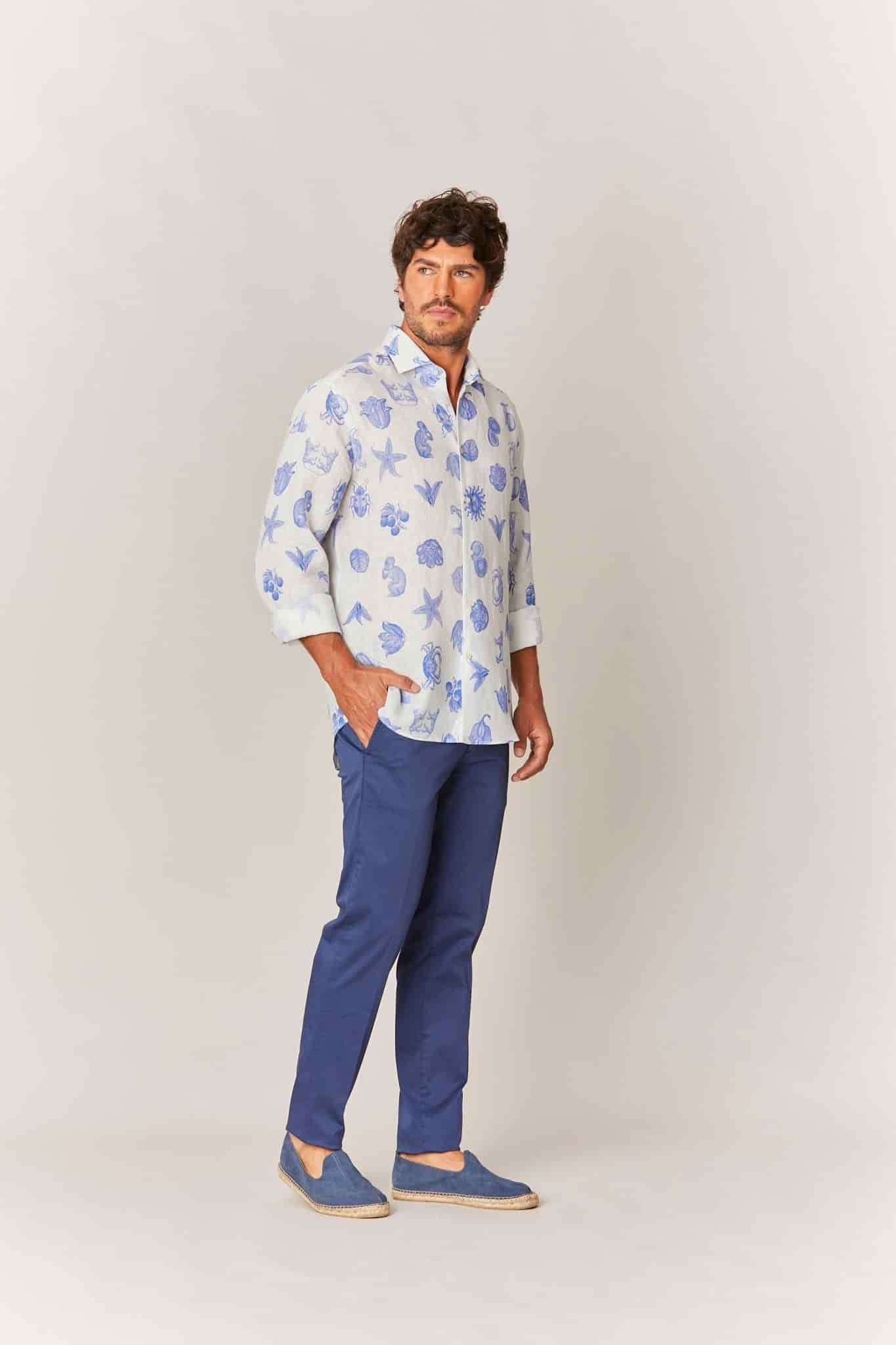 Men's linen shirt white mezzotinta - miniatura 3
