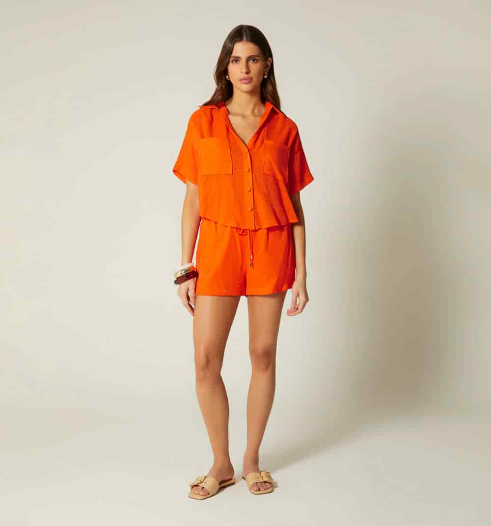 Blusa manga corta y bolsillos - miniatura 1