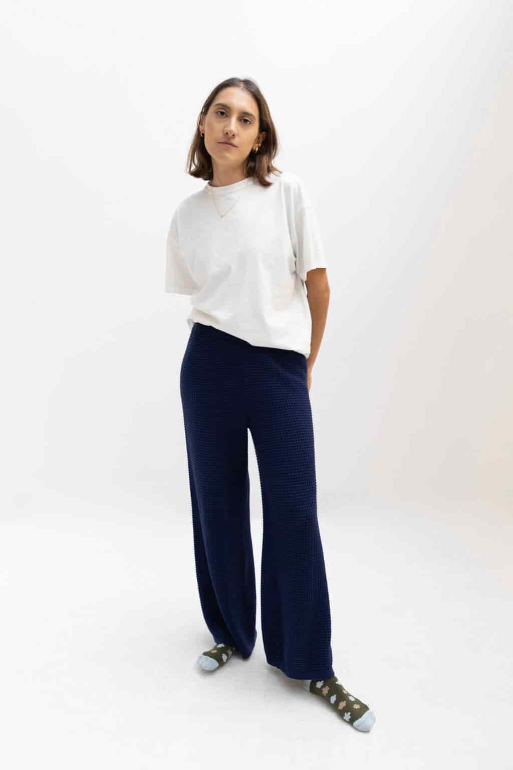 Pantalón Tejido Waffle Azul - miniatura 1