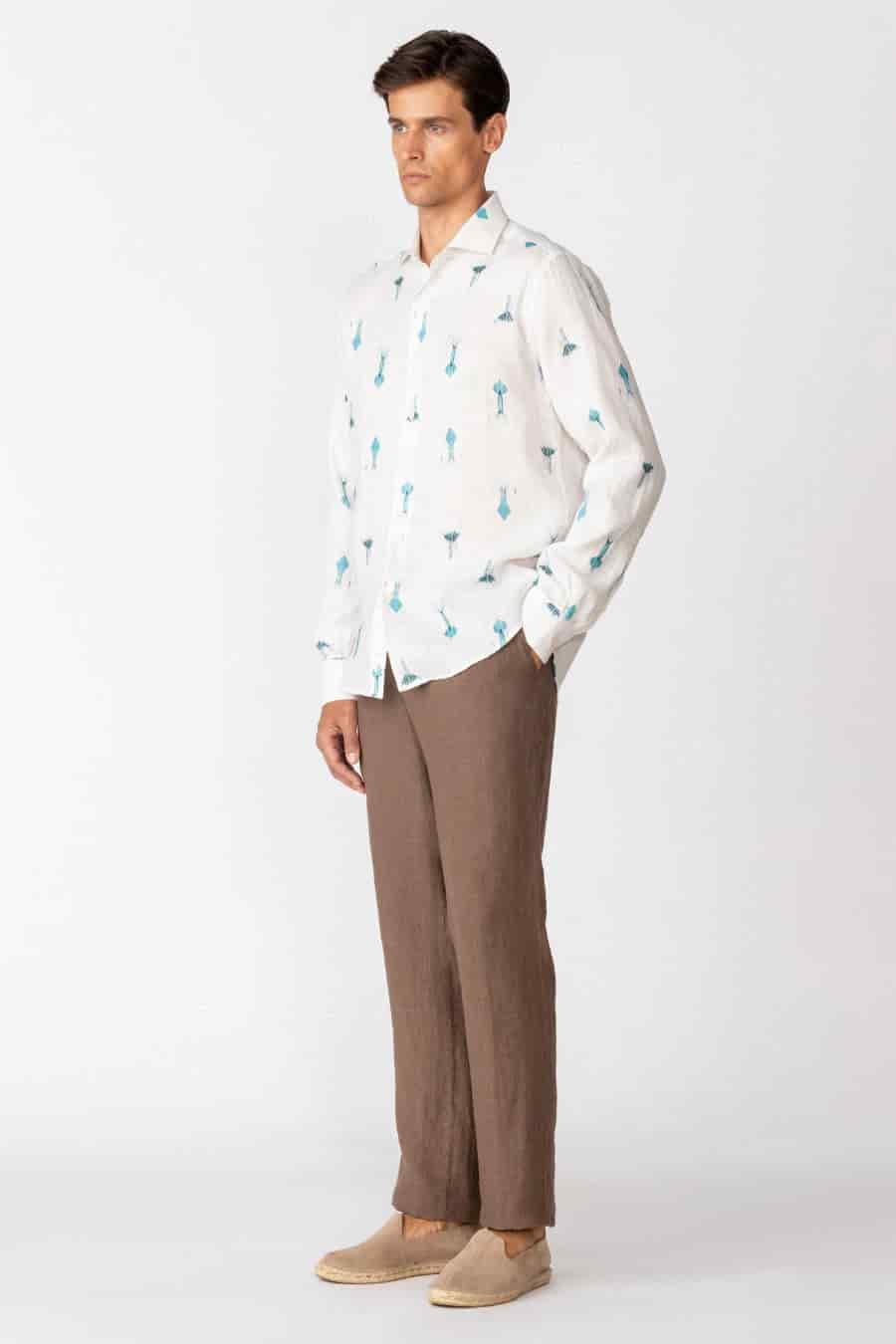 Men's linen shirt white verne - miniatura 2