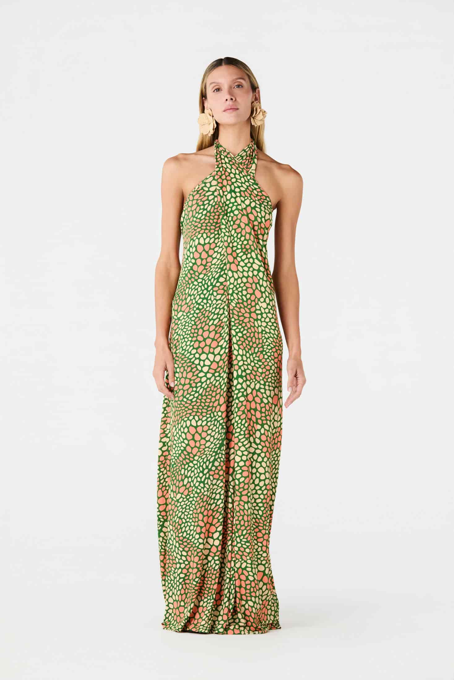 Carey Jersey Maxi Dress / Green Peach Animal Print - miniatura 2